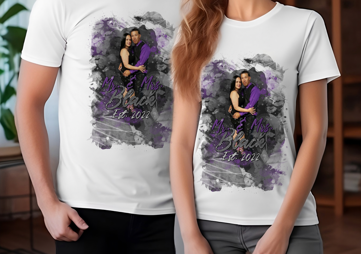 Couples Custom Center Design Wedding Tshirt