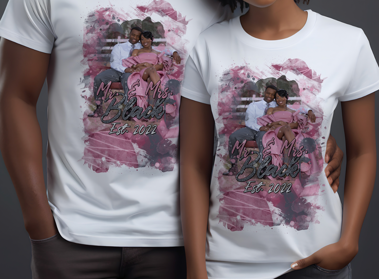 Couples Custom Center Design Wedding Tshirt