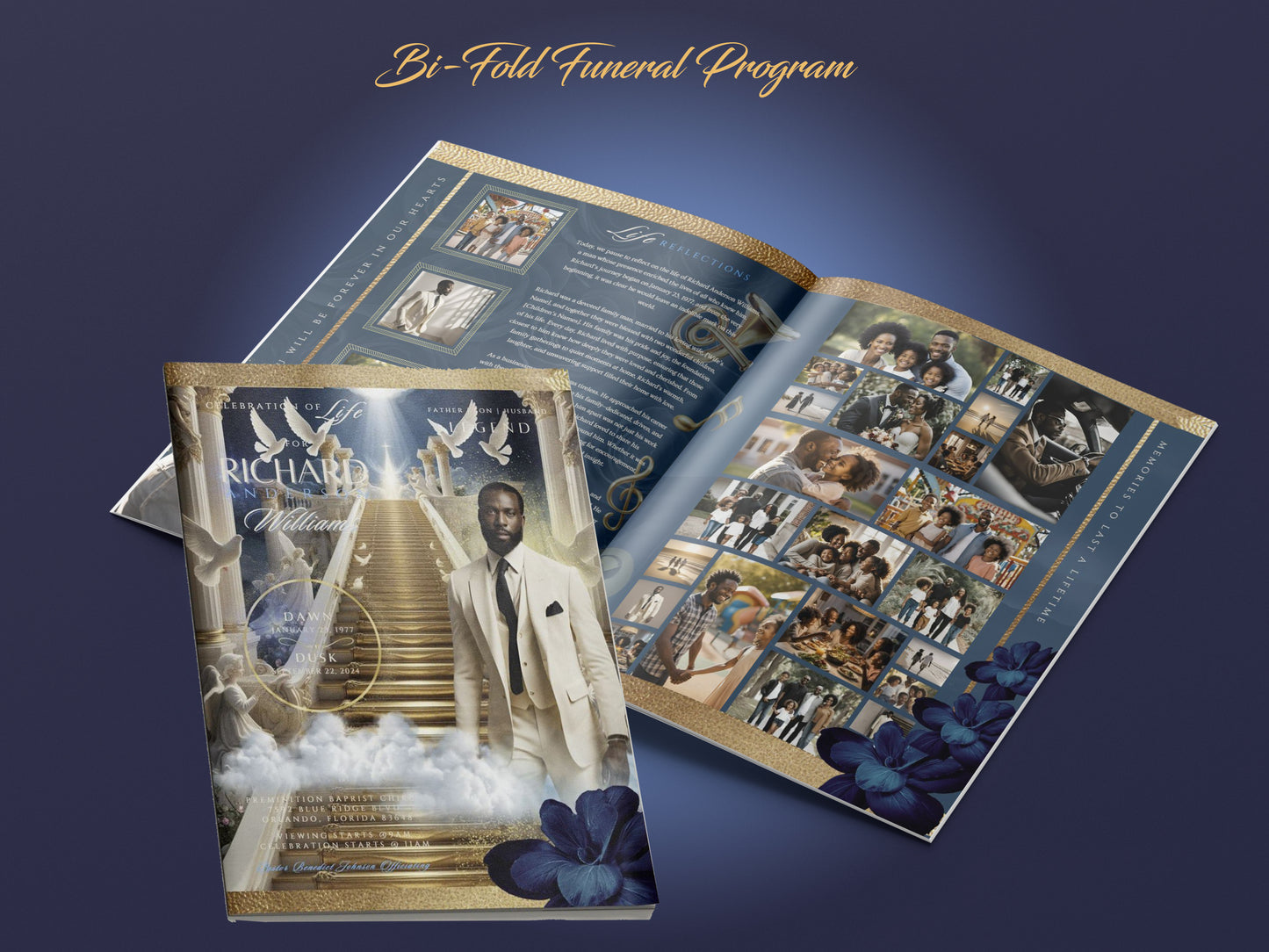 Navy Gold Funeral Programs