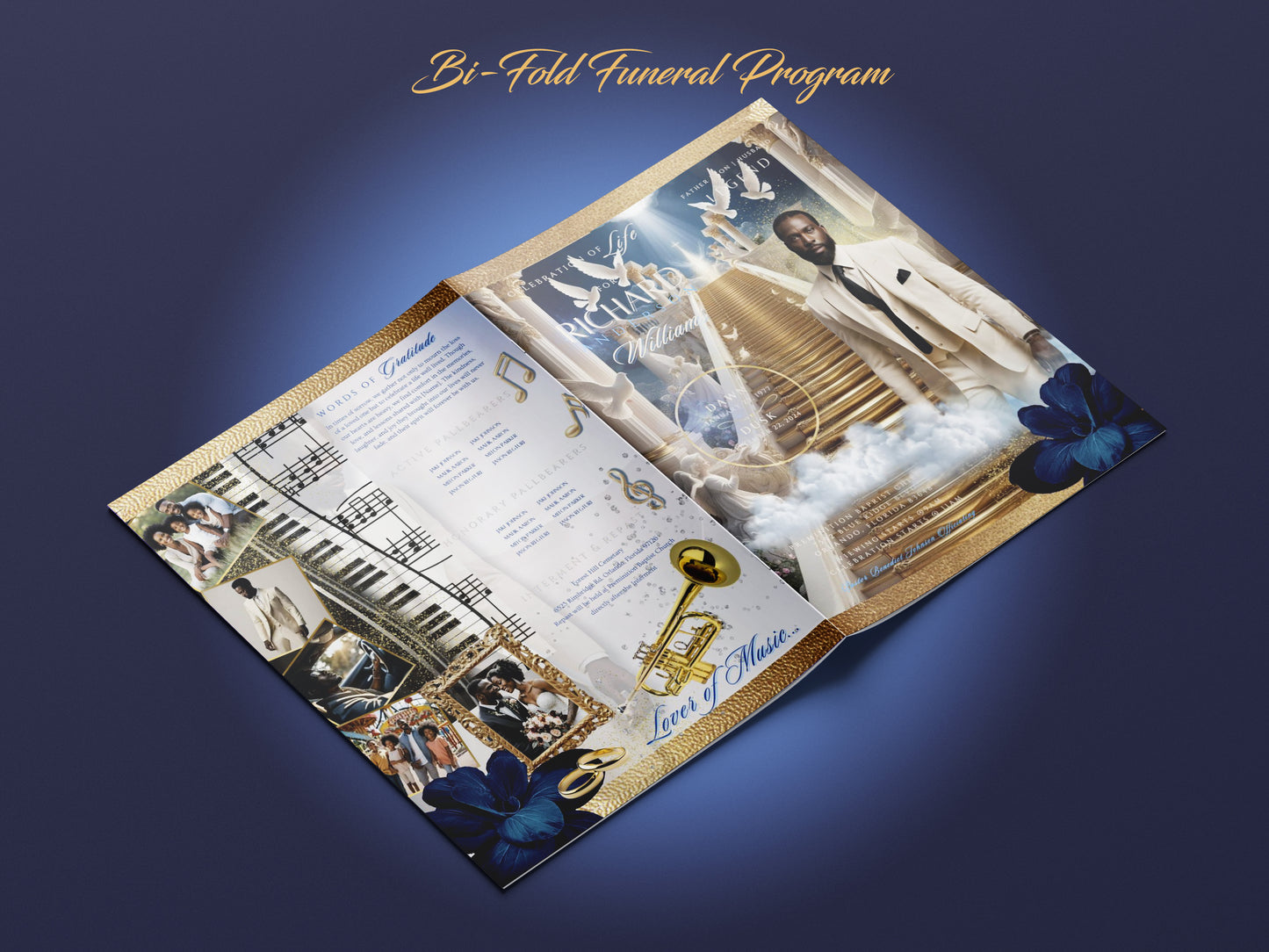 Navy Gold Funeral Programs