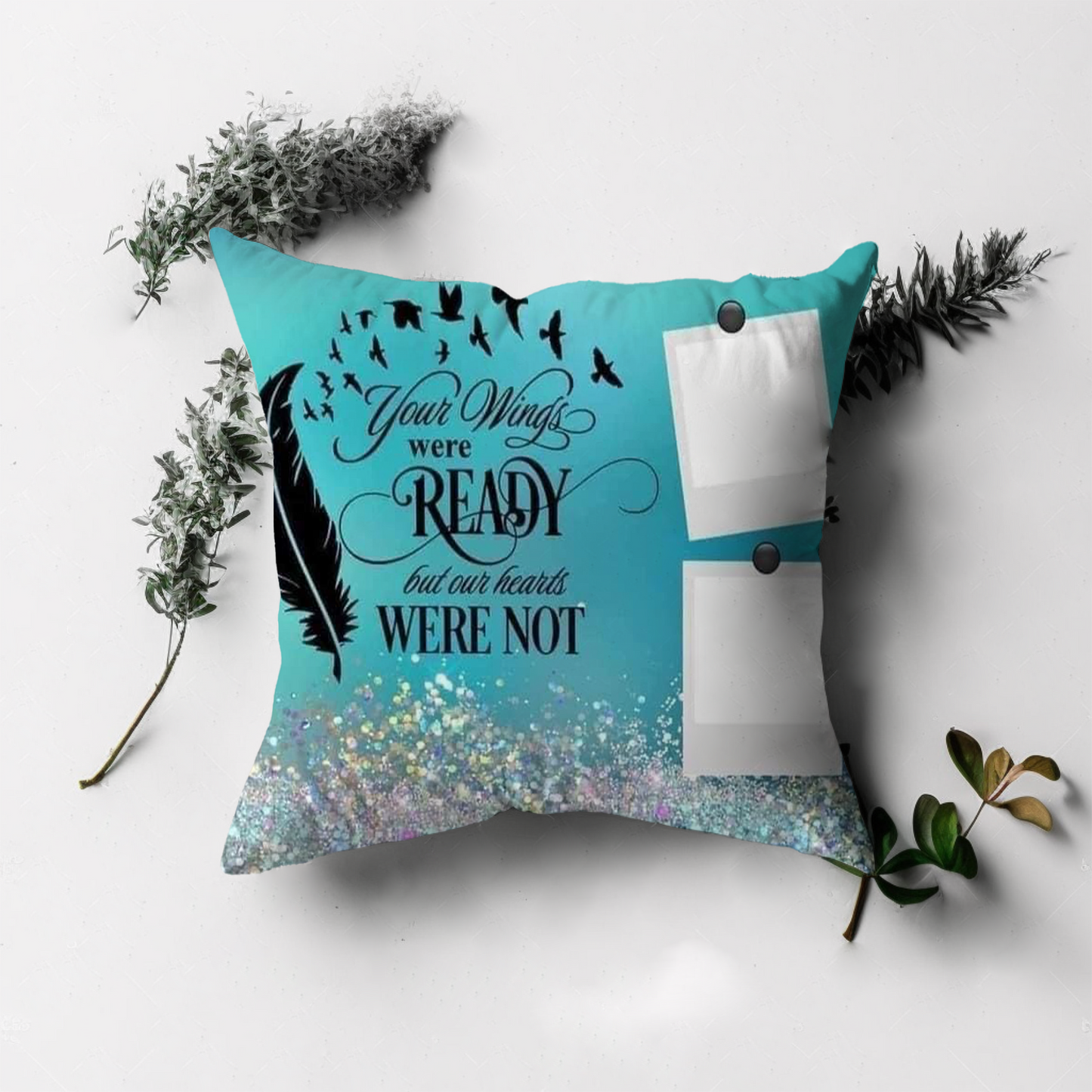 Teal Glitter Custom Memorial Pillow