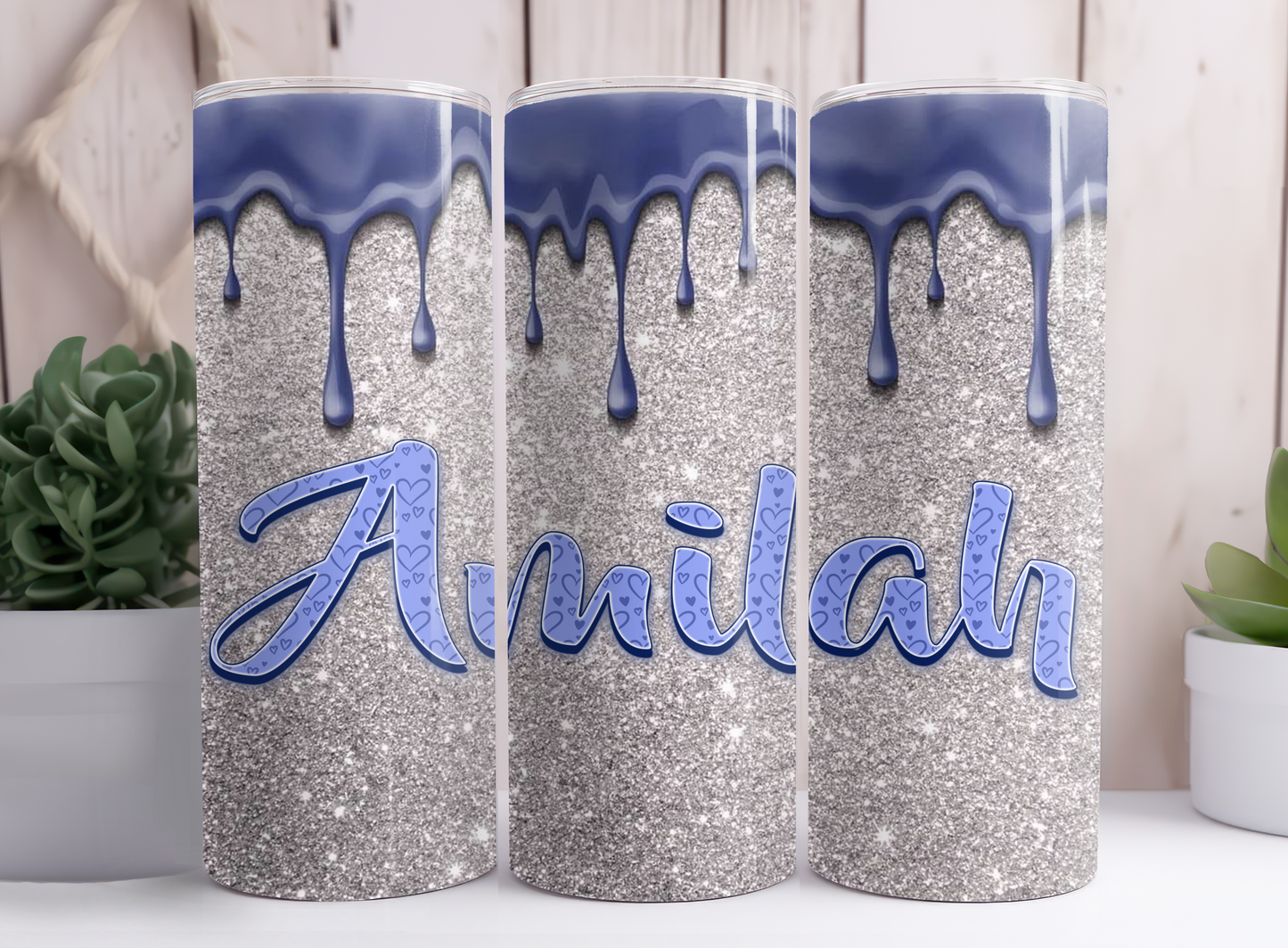 Custom Silver & Blue Slime Tumbler