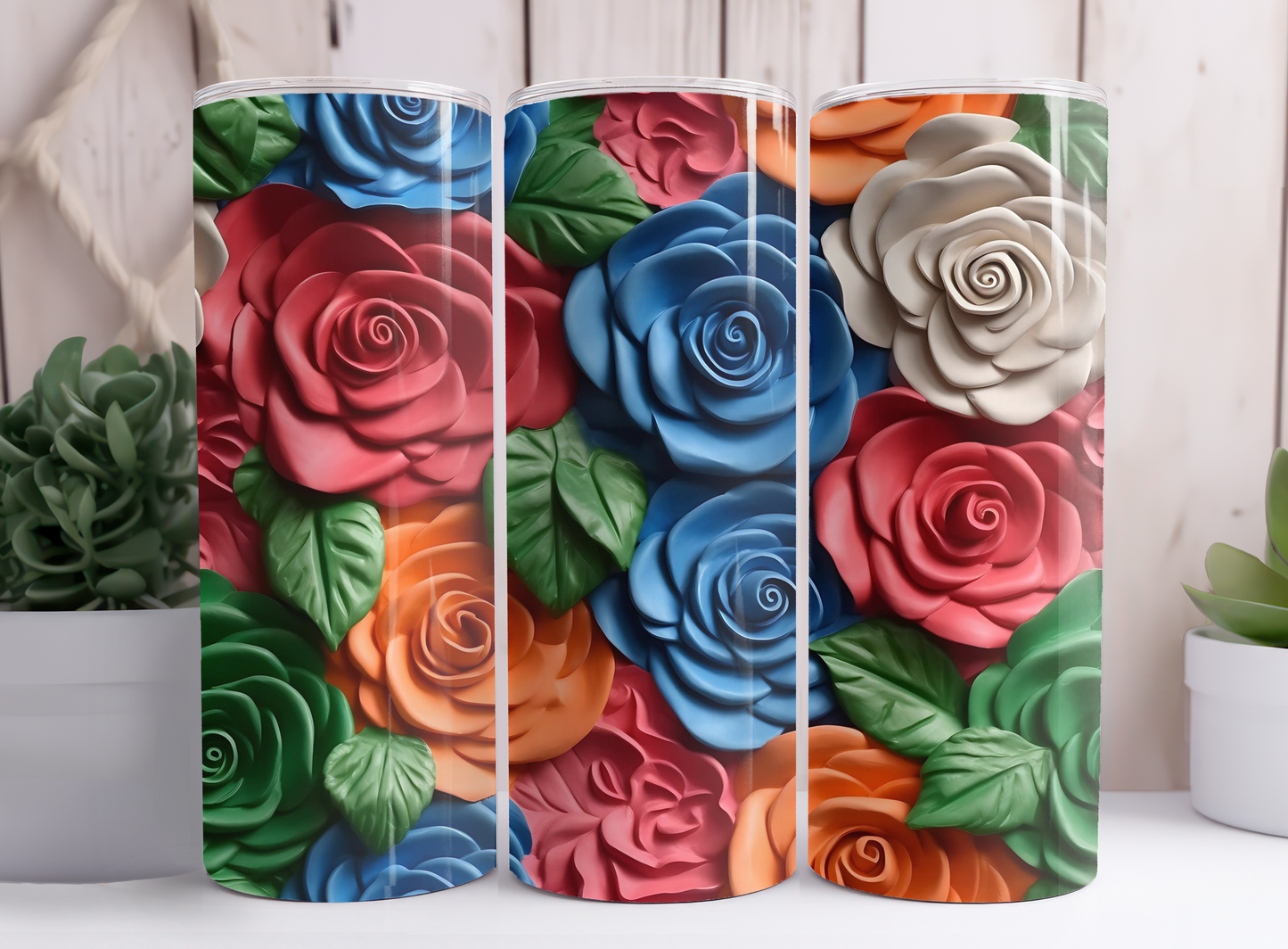 Colourful 3D Floral Tumbler