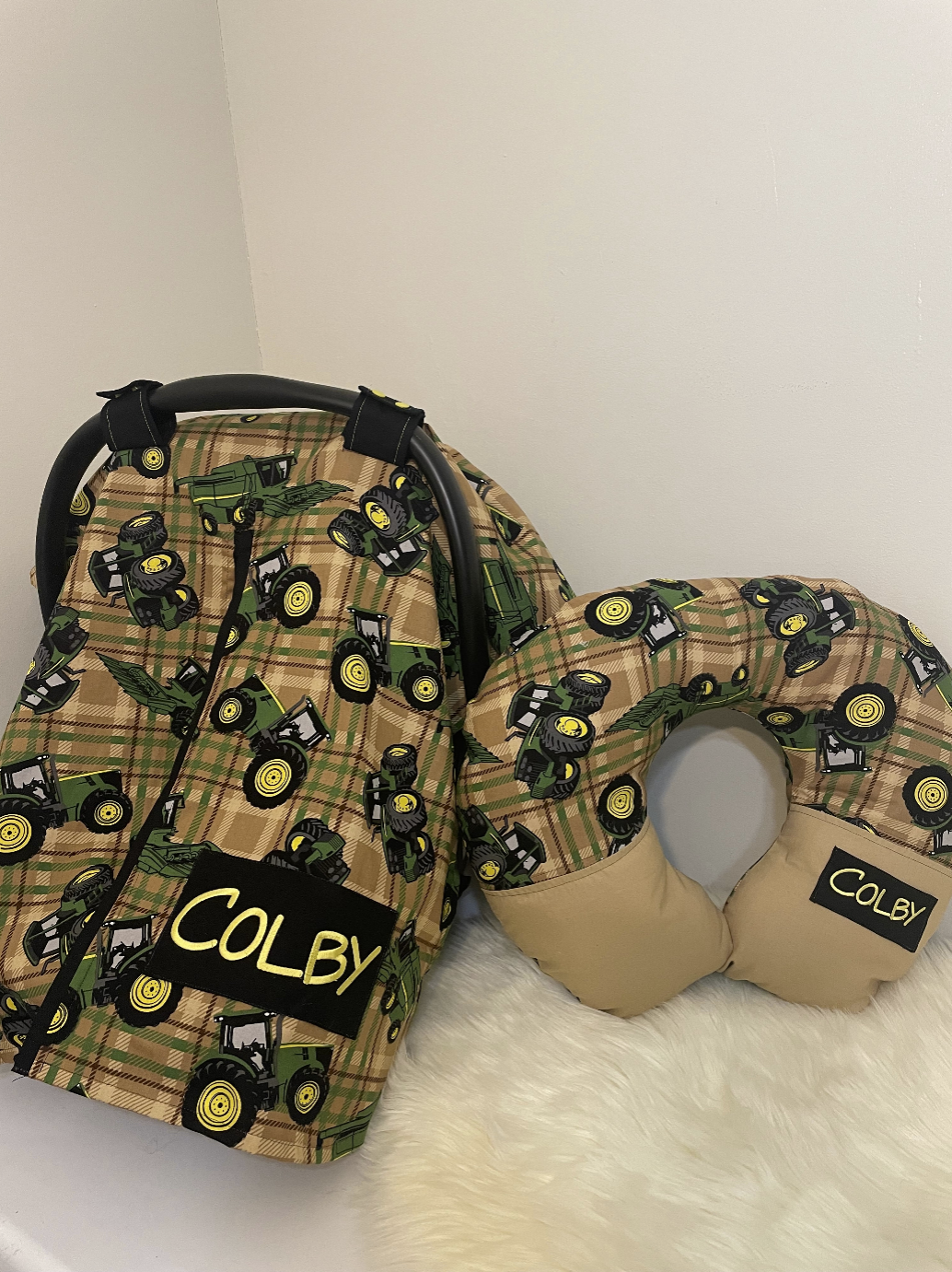 Tractor Handcrafted, Personalized Baby Car Seat Cover