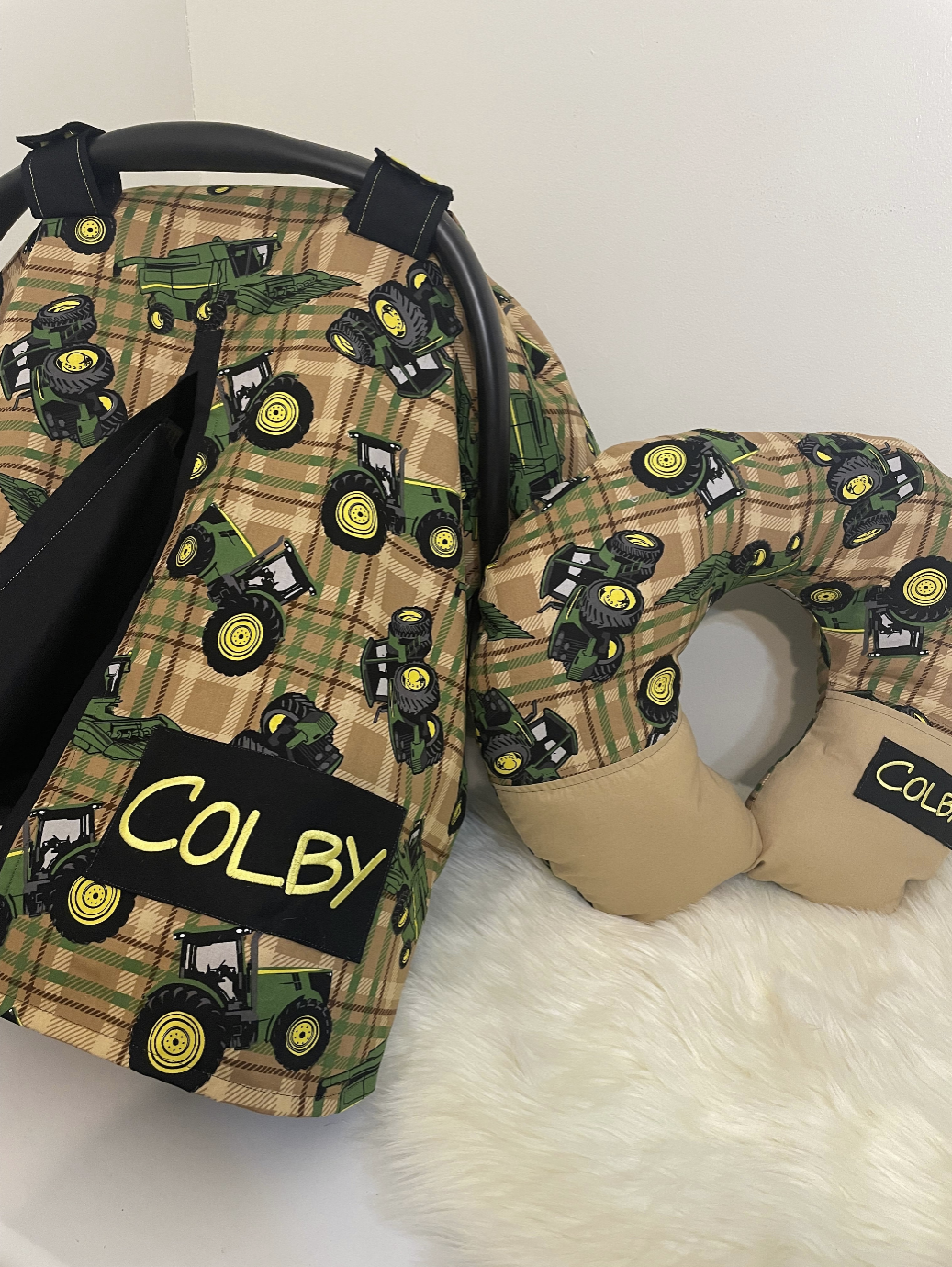 Tractor Handcrafted, Personalized Baby Car Seat Cover