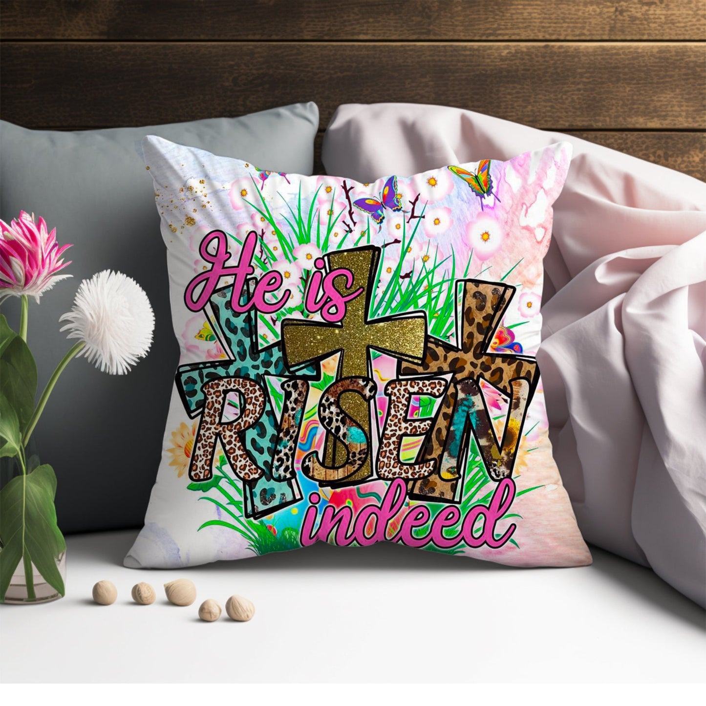 "He Is Risen" Easter Pillow