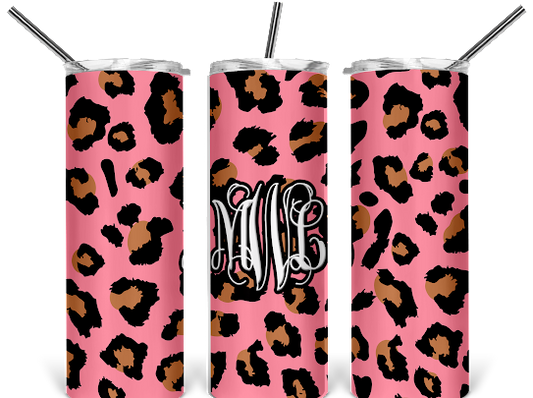 Custom Initials Leopard Print Tumblers