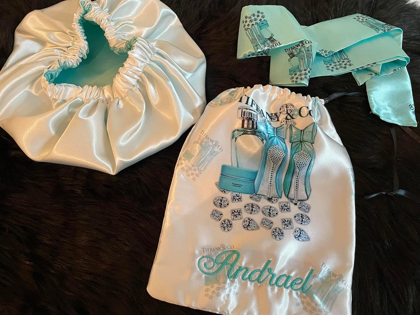 Custom Heels & Perfume Reversible Bag & Bonnet