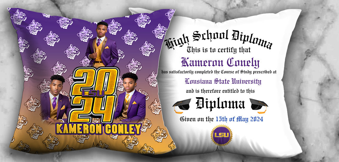 Double Sided Custom "All Over Mascot & Diploma" Pillow