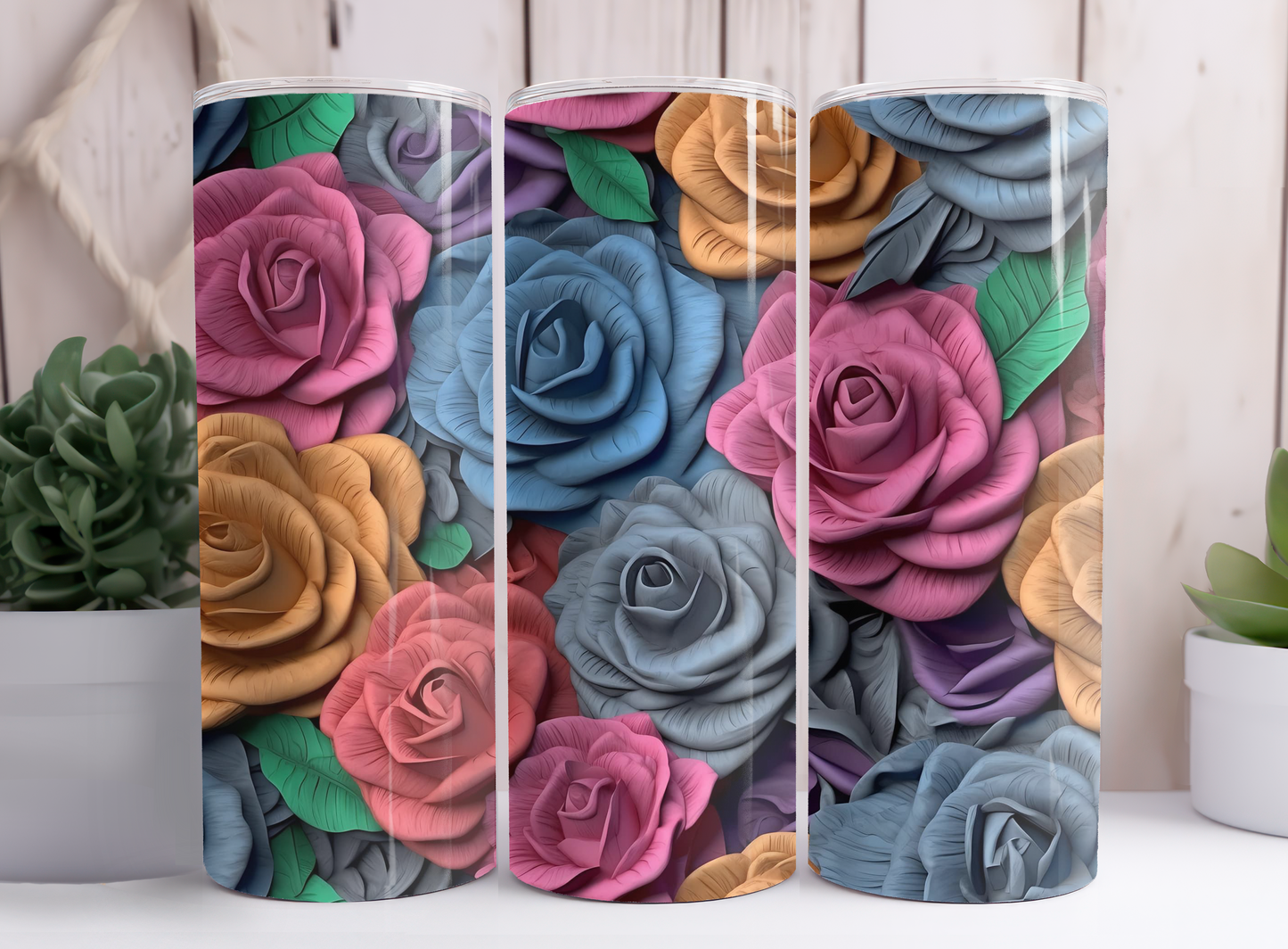 Colourful 3D Floral Tumbler