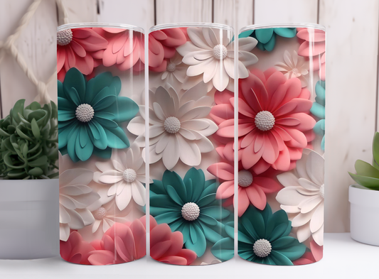 Pink & Teal 3D Flower Tumbler