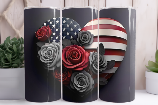 3D Rose Heart Shape Flag Tumbler