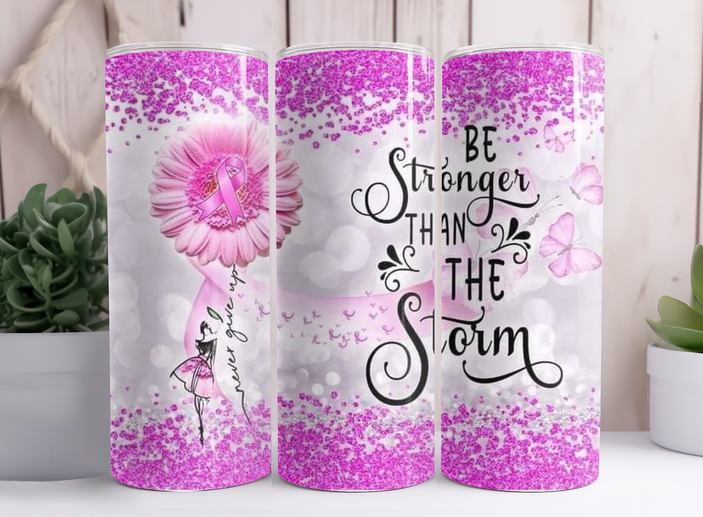 "Stronger than the storm" Breast Cancer Tumbler