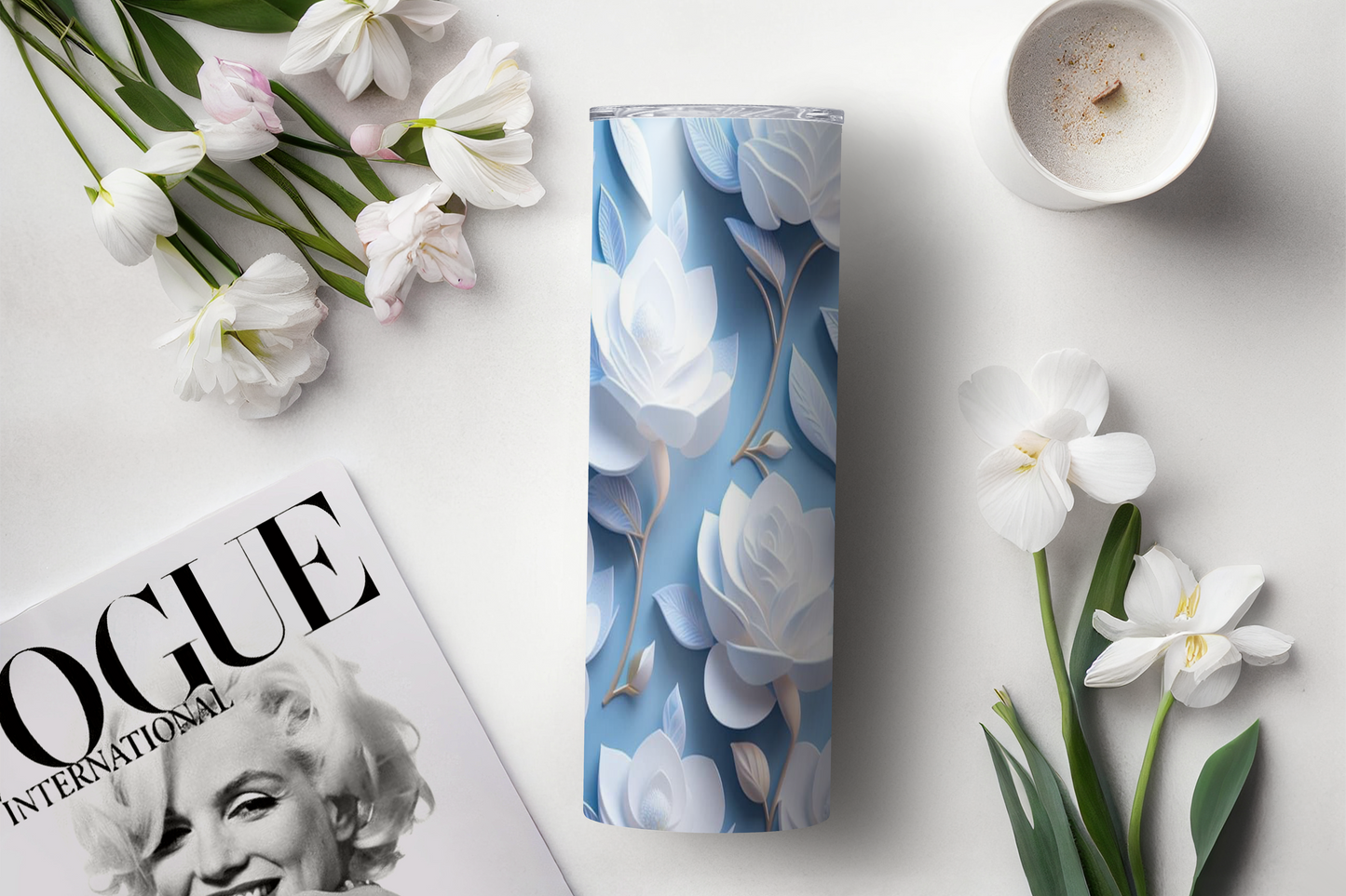 White Floral 3D Tumbler